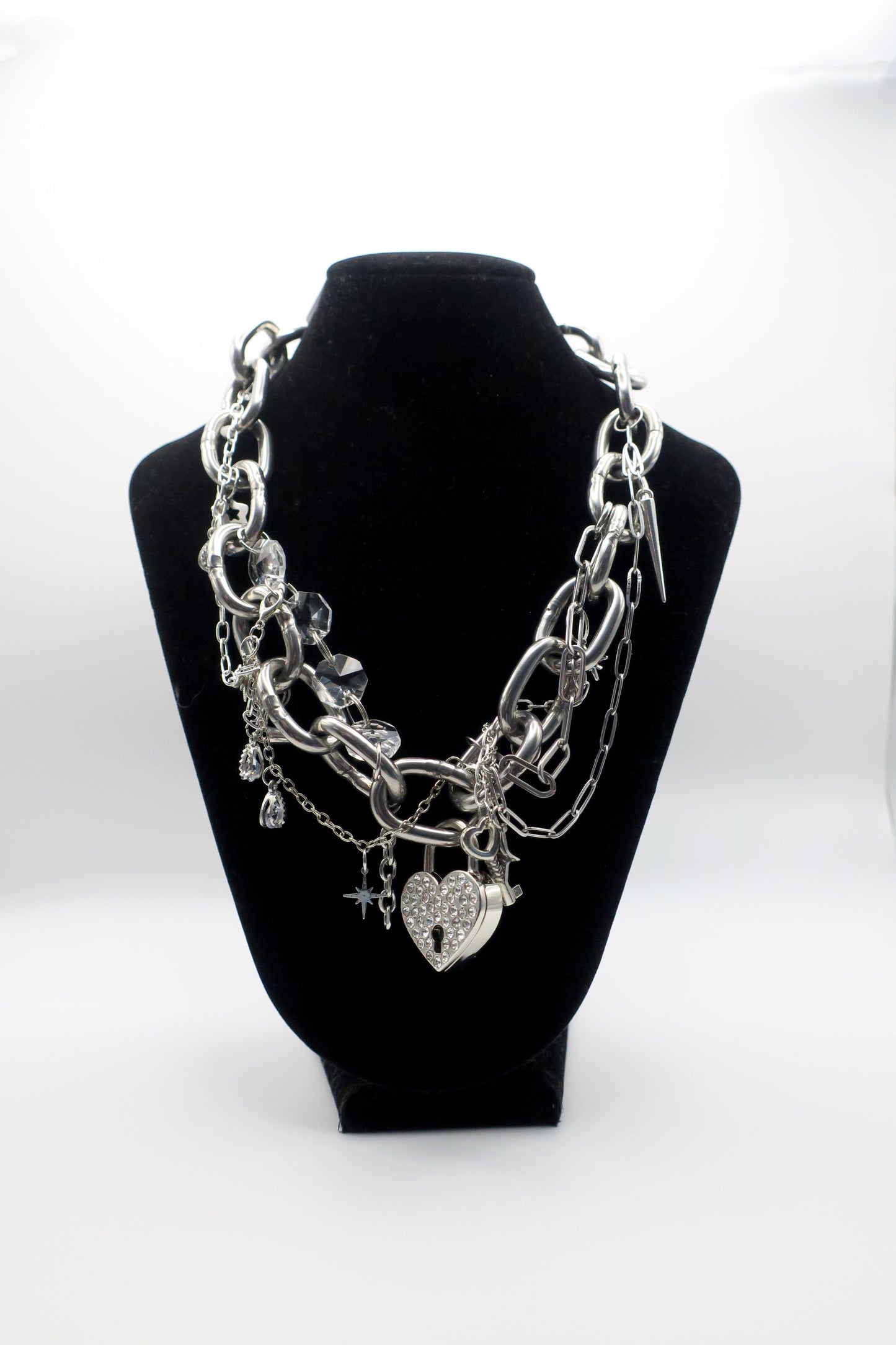 Rhinestone Heart Locket Thick Chain One-of-a-Kind