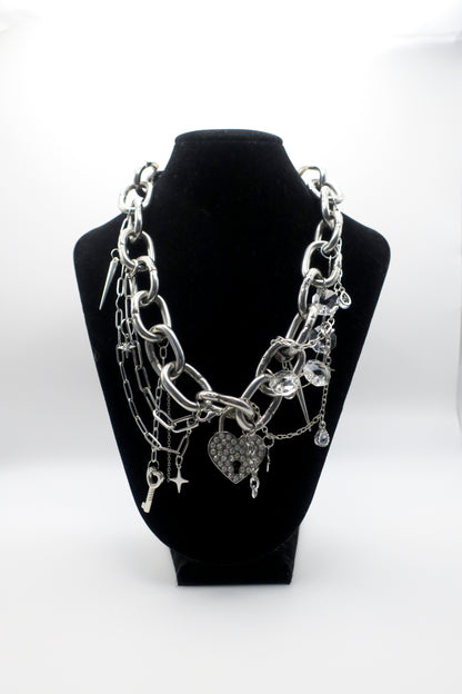 Rhinestone Heart Locket Thick Chain One-of-a-Kind