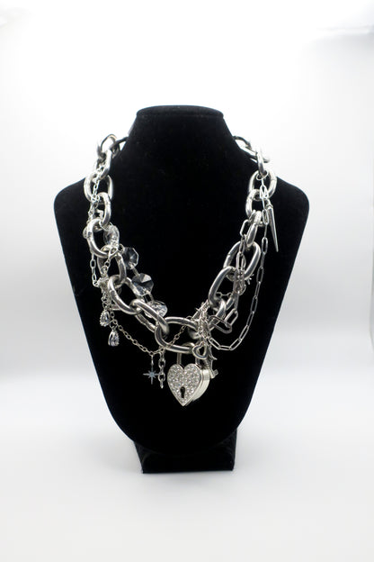 Rhinestone Heart Locket Thick Chain One-of-a-Kind